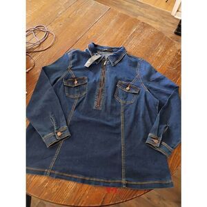 New 3X Agnes Orinda Denim Blue Jean Long Sleeve Shirt Top Blouse with Pockets